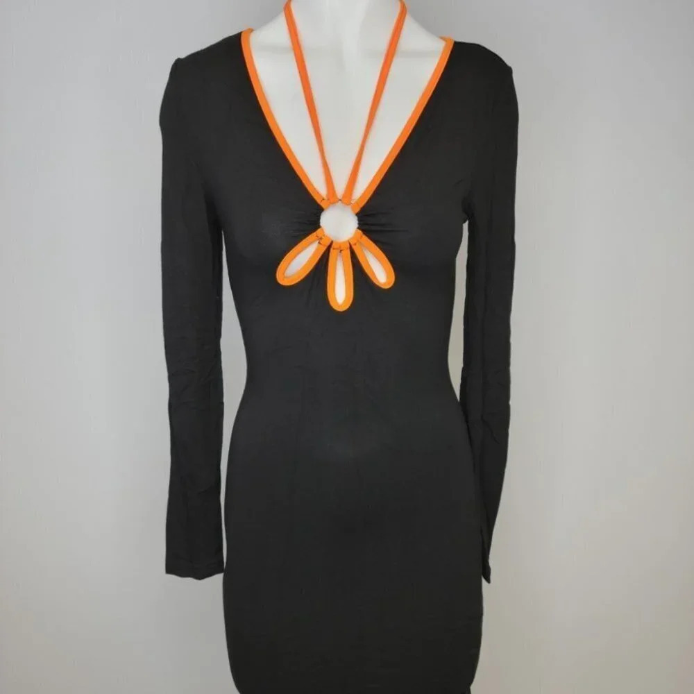 SHEIN Halter Neck Ring Long Sleeve Dress